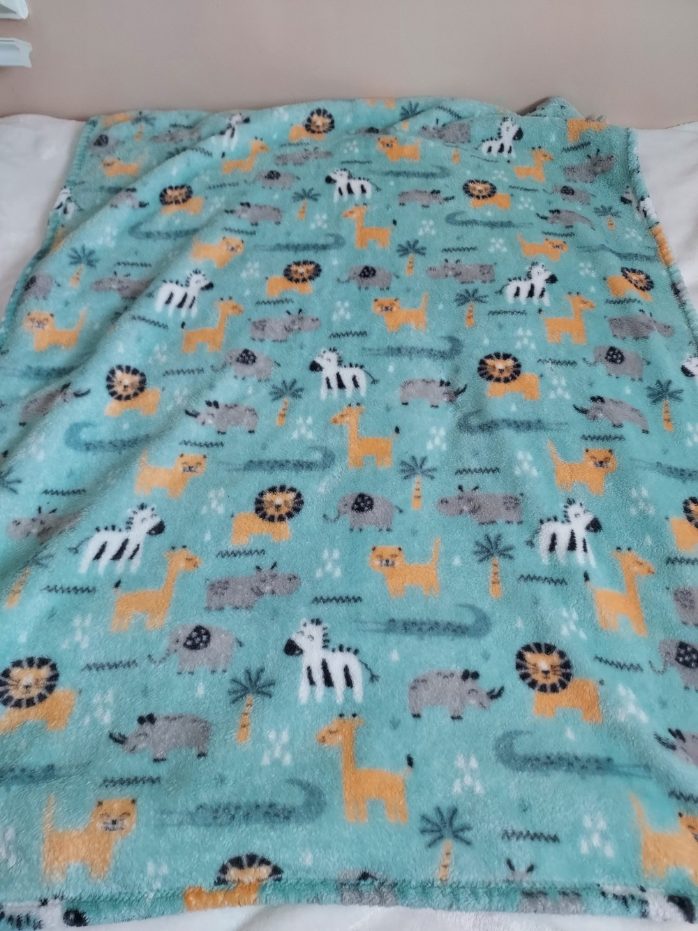 Plush Baby Blanket in Teal with Safari Wild Animals Print Lovey Cuddle Cozy - Picture 4 of 8